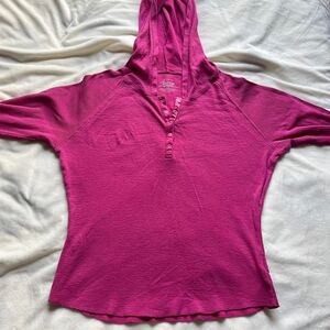 Y2K Arizona Jeans Co. pink hooded ribbed henley long sleeve size large